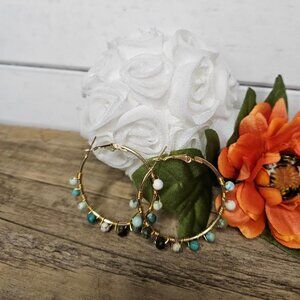 Hand Crafted -Large Gold Stainless Steel Turquoise color Hoop Earrings